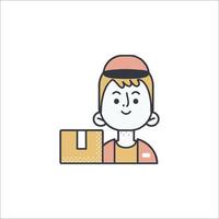 A man with a box and a hat is holding it vector