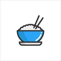 Rice bowl with chopsticks icon vector