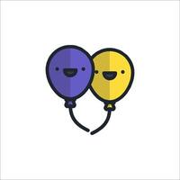 Two balloons with faces on them, one purple and one yellow vector