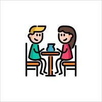 Couple in a cafe, icon vector