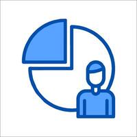 A blue icon of a man with a pie chart vector