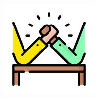 Two people are sitting at a table with their hands on top of each other vector