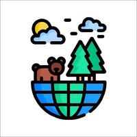 A bear and trees are on the earth vector
