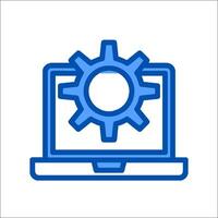 A laptop with a gear icon on it vector
