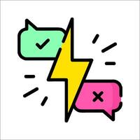 A lightning bolt and two speech bubbles with a check mark vector