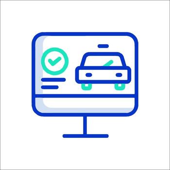 un coche en un computadora pantalla con un cheque marca vector