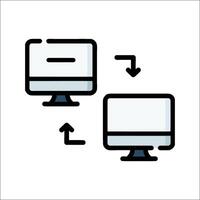 Two computers connected to each other with arrows vector