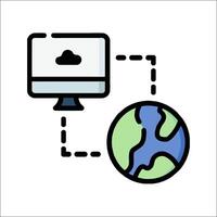 A computer and a globe connected to each other vector
