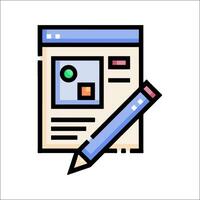 A pencil and paper icon with a computer screen vector