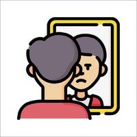 A man looking in the mirror with a sad face vector