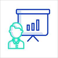 A man is standing in front of a presentation screen with a bar chart vector