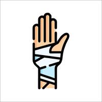A hand with bandages on it, with a bandage on the wrist vector