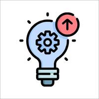 An icon of a light bulb with gears and an arrow pointing up vector