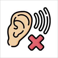 An ear with a red cross and a sound icon vector