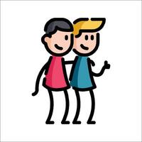 Two people standing together with one pointing to the other vector