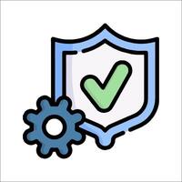 A shield with a check mark and gear icon vector