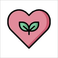 A pink heart with a green leaf in it vector