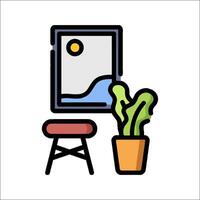 A chair and a plant in front of a window vector