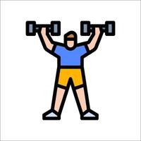 A man lifting weights in a flat line icon vector