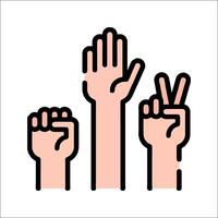 Three hands with one hand up and one hand down vector