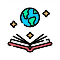 An open book with a globe on top vector