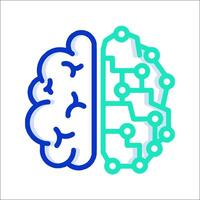 A brain and a circuit board are shown in a flat design vector