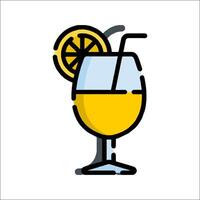 A glass of lemonade with a straw and a slice of lemon vector
