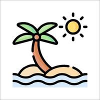 A palm tree and a beach with the sun in the background vector