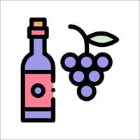 Wine bottle and grapes icon vector