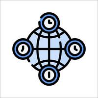 A globe with five circles around it vector