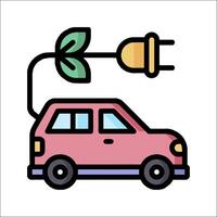 An electric car with a plug and a plant vector