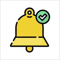 A yellow bell with a tick on it vector