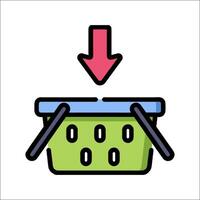 A basket with an arrow pointing down inside vector