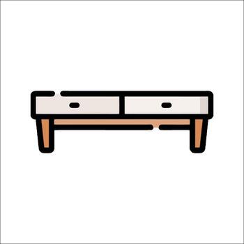 A simple line drawing of a table with drawers vector