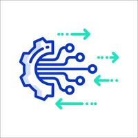 A blue and green icon with arrows pointing to it vector