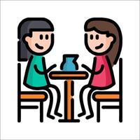 Two people sitting at a table with a cup of coffee vector