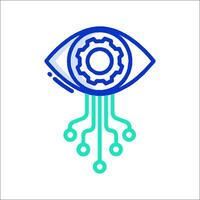 An eye with gears and a circuit board icon vector