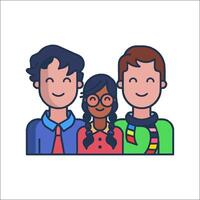 Three people are standing together in a line vector