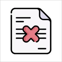 A document with an x mark on it vector