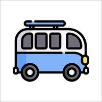 A blue van with a surfboard on top vector