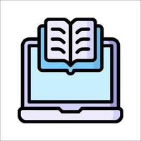 A laptop with an open book on top of it vector
