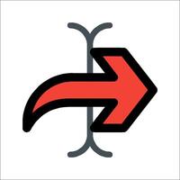 A red and black arrow pointing in the opposite direction vector
