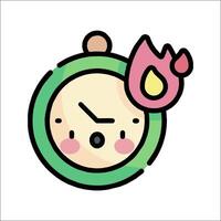 A cartoon clock with a fire on it vector