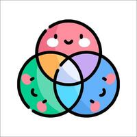A cartoon venn diagram with three different colored circles vector