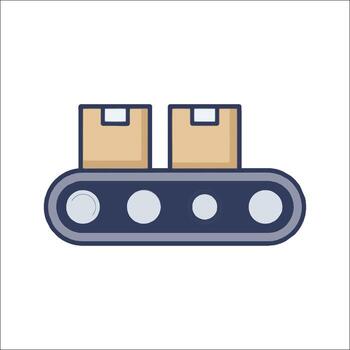 A flat icon of a conveyor belt with two boxes on it vector