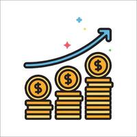 Money growth icon with a graph and dollar coins vector
