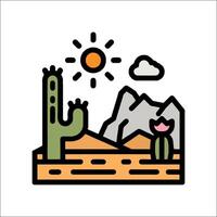 Cactus and mountains in the desert with sun and clouds vector