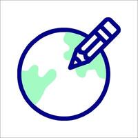 A pencil is holding a globe in its hand vector