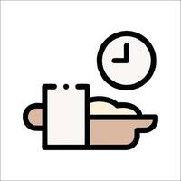 A clock and a bowl of food on a table vector