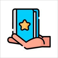 Hand holding a book with a star icon vector
